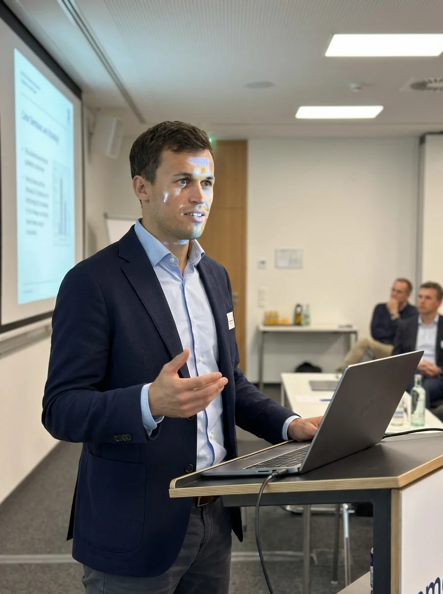 David Moling hält Workshop-Präsentation